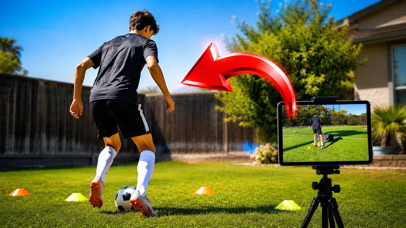 Player training at home while following the Joner Football App