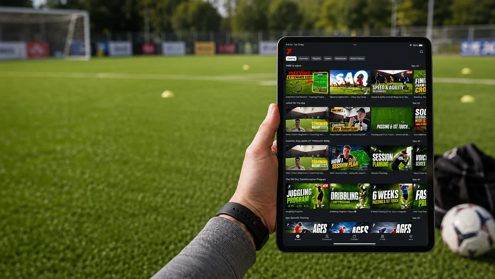 Joner Football App free to watch section on tablet