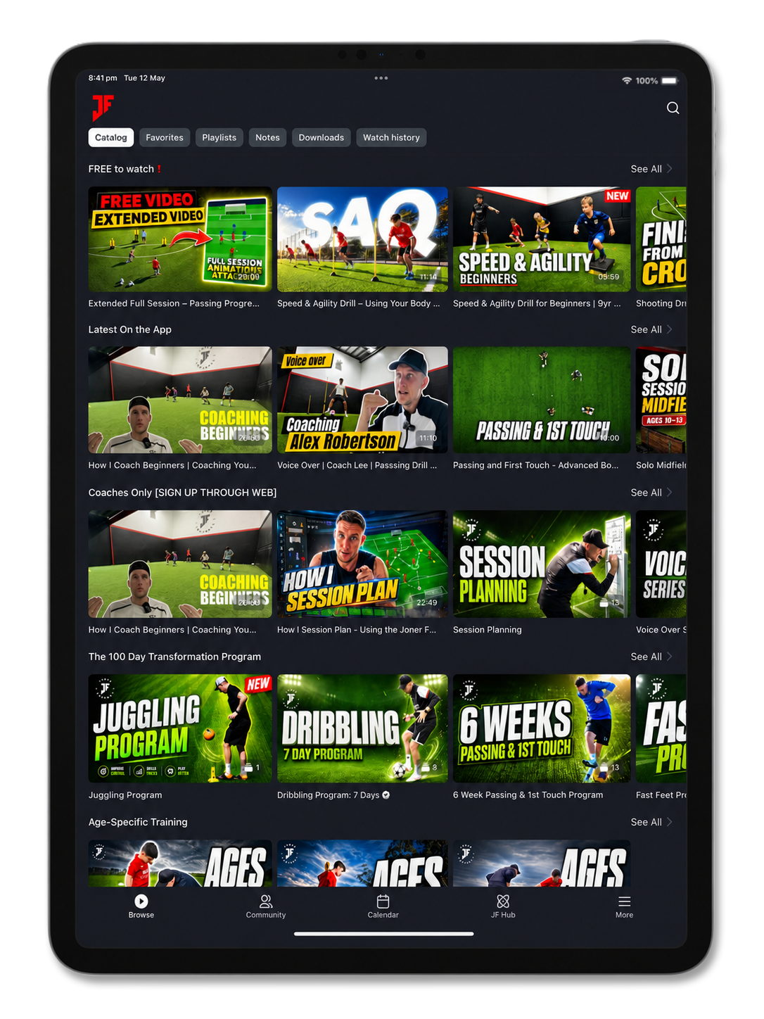 Joner Football App training screen on iPad