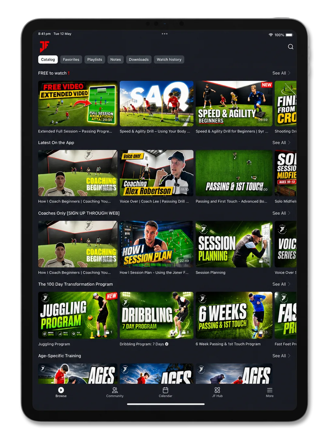 Joner Football App training screen on iPad